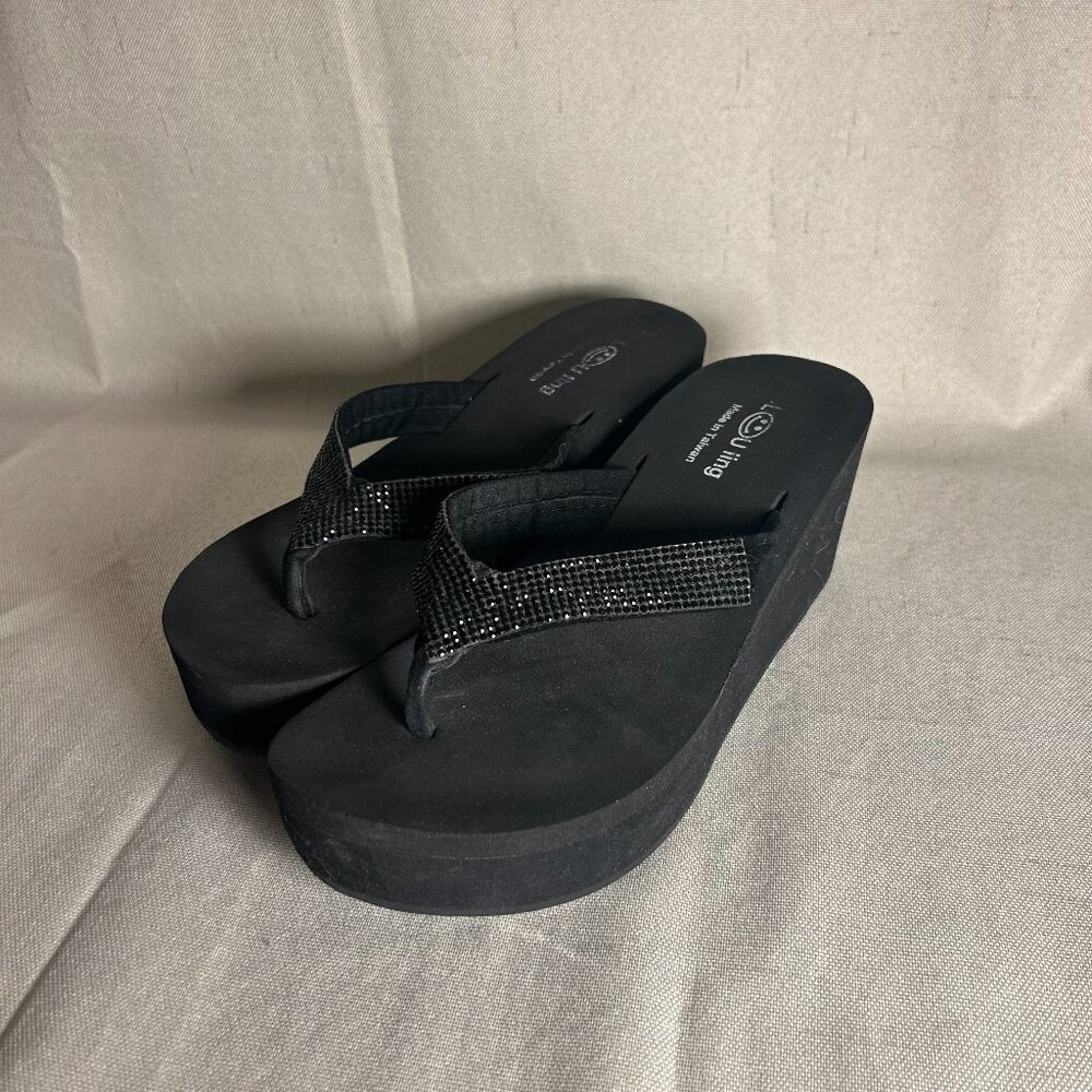 🖤✨ Y2K Black Foam Rhinestone Platform Sandals ✨🖤